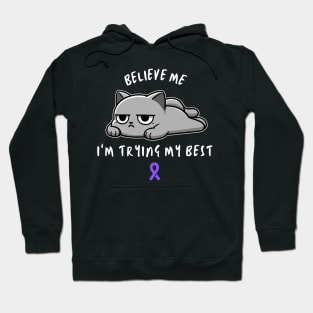 Fibromyalgia Warrior Cat With Awareness Ribbon Hoodie